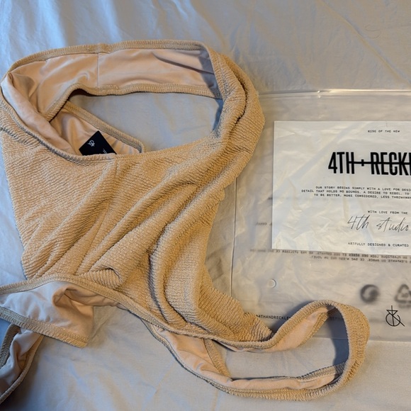 NEW Beige Crinkle Scoop Neck High-Cut One-Piece Swimsuit - Picture 7 of 9